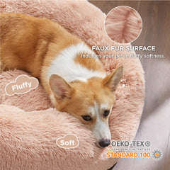 Bedsure pink donut bed anti-slip base keeps pets secure during naps