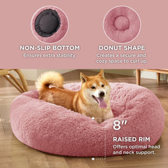Bedsure calm doughnut bed close-up plush fur conveys extra fluffy feel and warmth.
