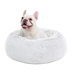 Bedsure calming dog bed round design shows plush donut comfort for curling up.