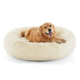Bedsure calming dog bed round outer view shows plush faux fur for curling up