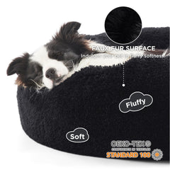 Bedsure calming dog bed round top view highlighting raised rim for neck support