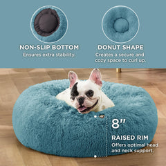 Bedsure calming donut bed raised edge view highlighting neck support.