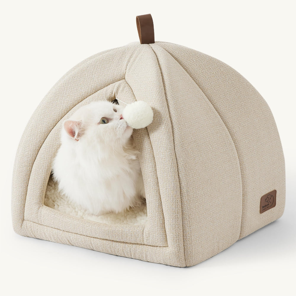 Bedsure cat bed cave close-up shows plush Sherpa lining for cozy naps.