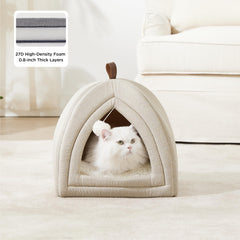 Bedsure cat bed entrance with dangling toy ball for playful retreat.