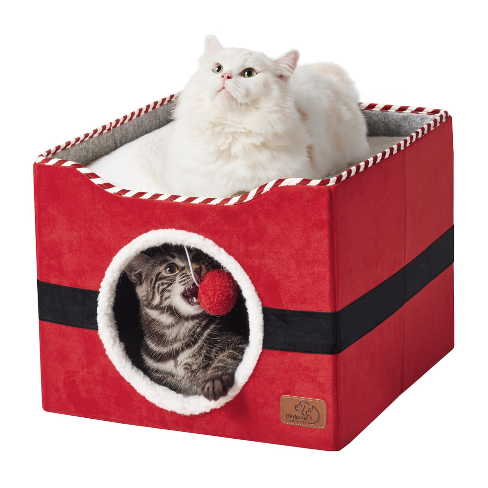 Bedsure indoor cat cave in red providing a private cozy retreat for naps