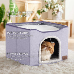 Bedsure cat bed indoor cave interior provides spacious lounging area
