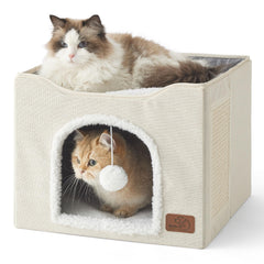 Bedsure cat bed ivory hideaway front view offers a private cozy den for cats.