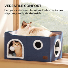 Bedsure cat house sisal scratching board blue encourages claw care and lounging.