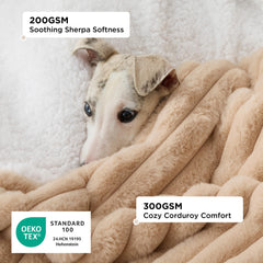 Bedsure corduroy-sherpa dual-face blanket shows two cozy textures for lounging.