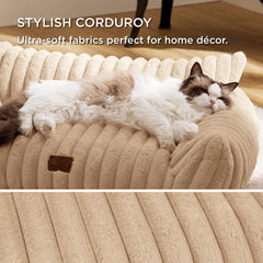 Bedsure Cute Cat Couch Tuscan Beige back view with high pillow-friendly design.
