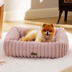 Bedsure cute dog bed blush pink front view emphasizing cozy design and comfort