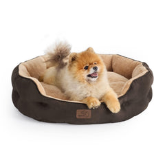 Bedsure round 25in brown dog bed with plush sherpa for cozy naps.