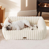 Bedsure dog bed side view in cream shows cozy raised edges for neck support.