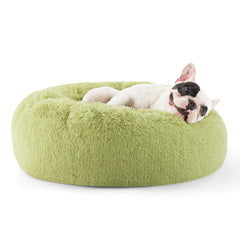 Bedsure donut bed green 23in front view showing plush faux fur for curling up