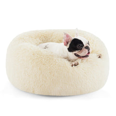 Bedsure donut dog bed top view with plush faux fur for cozy curling sleep