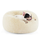 Bedsure donut dog bed ivory-beige-23in, plush fur for cozy curled-up sleeping.