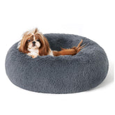 Bedsure donut dog bed round 27 inch dark grey for calming rest.