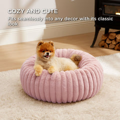 Bedsure Donut Small Dog Bed corduroy fleece delivers durable softness for lounge time.