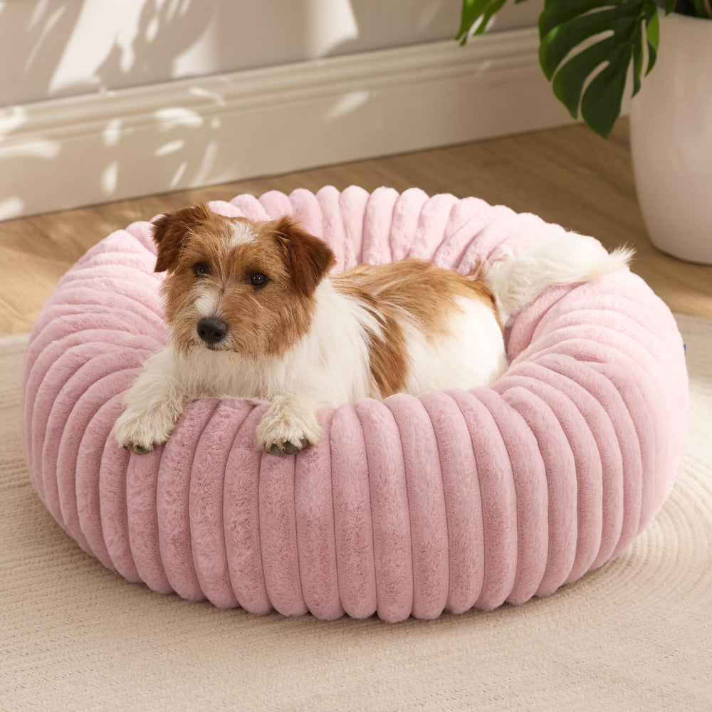 Bedsure Donut Small Dog Bed front view showing cozy corduroy fleece for relaxing naps