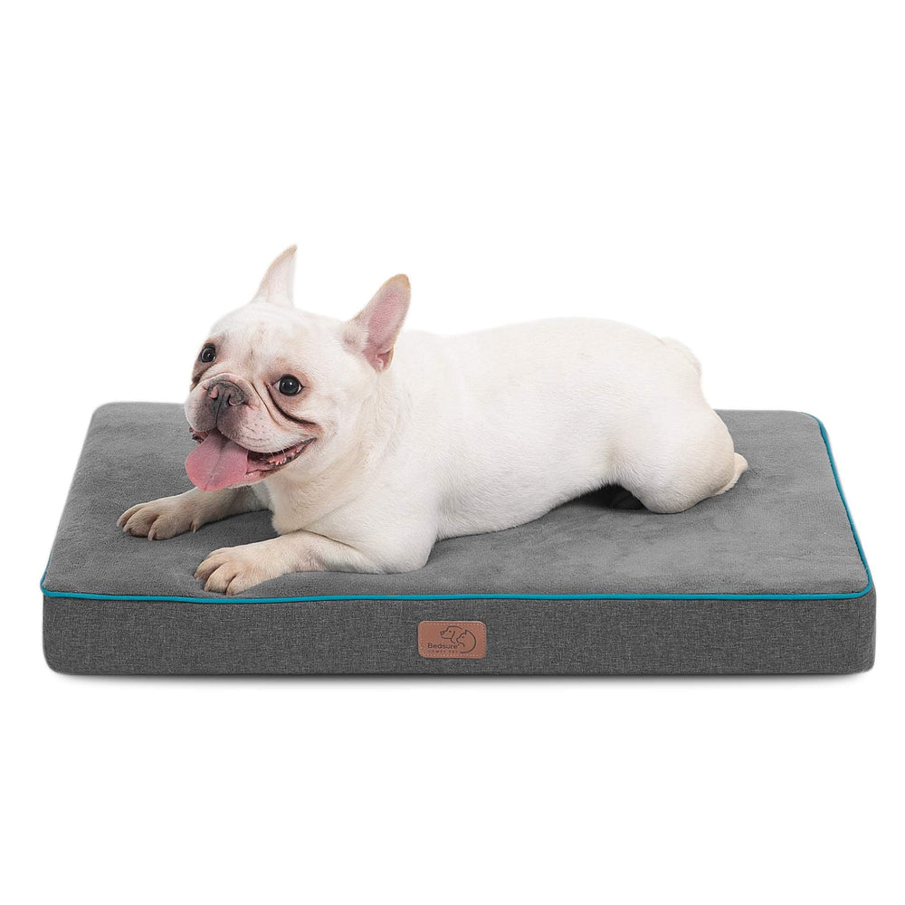 Bedsure memory foam dog bed gray cover offers plush support for restful naps.