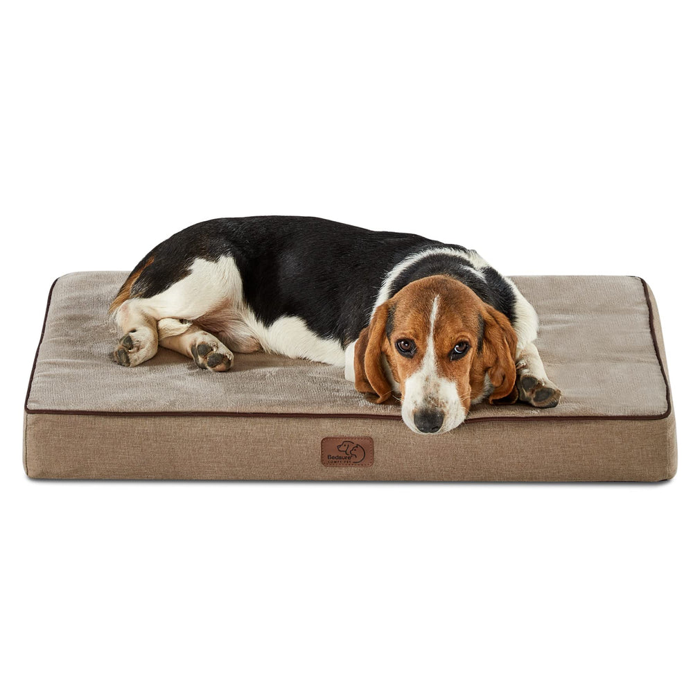 Bedsure memory foam dog bed top view with plush fleece for cozy, supportive sleep.