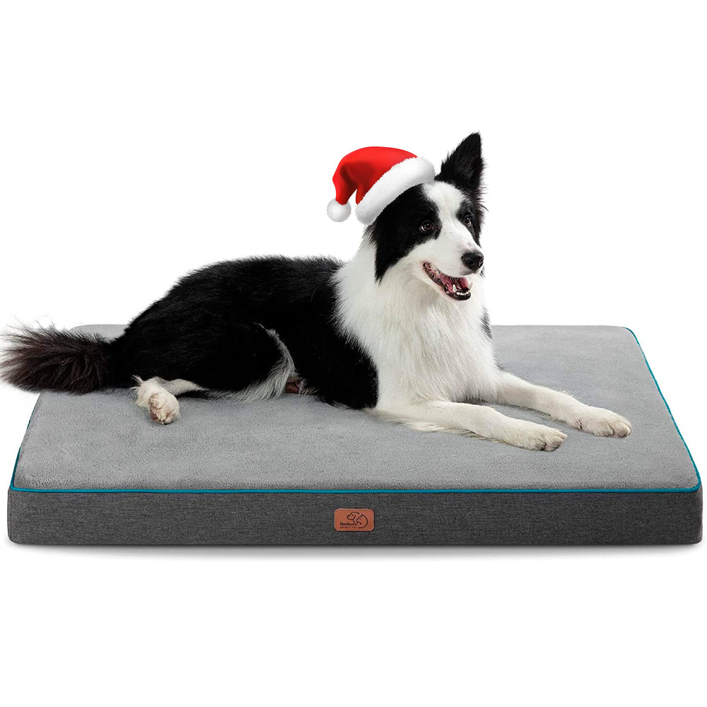 Bedsure memory foam dog crate bed XL top view shows plush fleece and supportive dual-layer foam