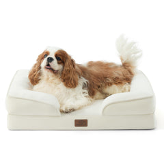 Bedsure orthopedic dog bed 28 ivory top view highlights foam support for joints
