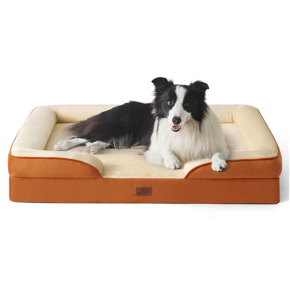 Bedsure orthopedic dog bed Ember Clay 35 inch showing supportive egg-crate foam for joint comfort