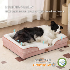 Bedsure orthopedic dog bed large pink waterproof liner protects foam from accidents.