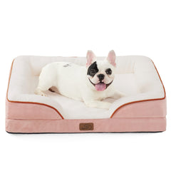 Bedsure orthopedic dog bed closeup shows egg-crate foam for joint comfort.