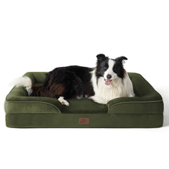 Bedsure orthopedic dog bed moss green top view shows plush comfort and sturdy design