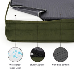 Bedsure orthopedic dog bed moss green waterproof liner closeup highlights spill protection
