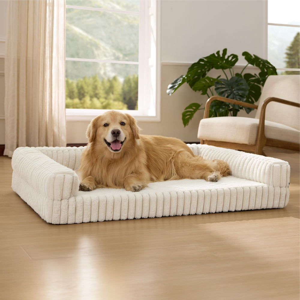 Bedsure orthopedic dog bed XL cream, front view showing supportive memory foam for joints.