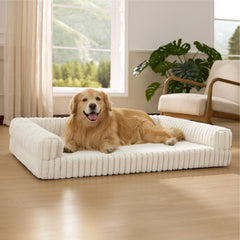 Bedsure orthopedic dog bed XL cream, front view showing supportive memory foam for joints.