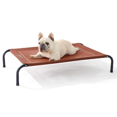 Bedsure outdoor elevated dog bed with terracotta frame and breathable mesh for year-round comfort.