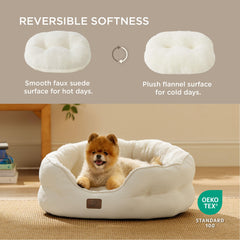 Bedsure round dog bed compact size white non-slip bottom stabilizes on wooden floors