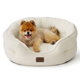 Bedsure round dog bed compact size white top view highlights plush sherpa surface for cozy lounging