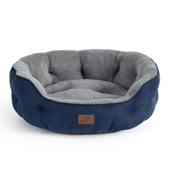 Bedsure round dog bed navy with plush sherpa surface for cozy lounging.