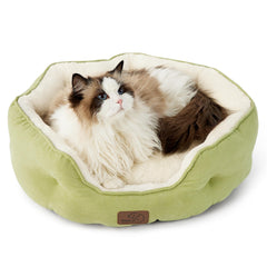 Bedsure round green pet bed closeup showing plush fabric for cozy naps