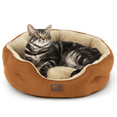 Bedsure terracotta round dog bed top view showcases plush sherpa comfort for small dogs.