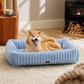 Bedsure large blue dog bed front view with cozy raised sides for neck support