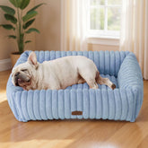 Bedsure Washable Dog Bed medium blue side view highlighting raised edges for head support