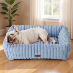 Bedsure Washable Dog Bed medium blue side view highlighting raised edges for head support
