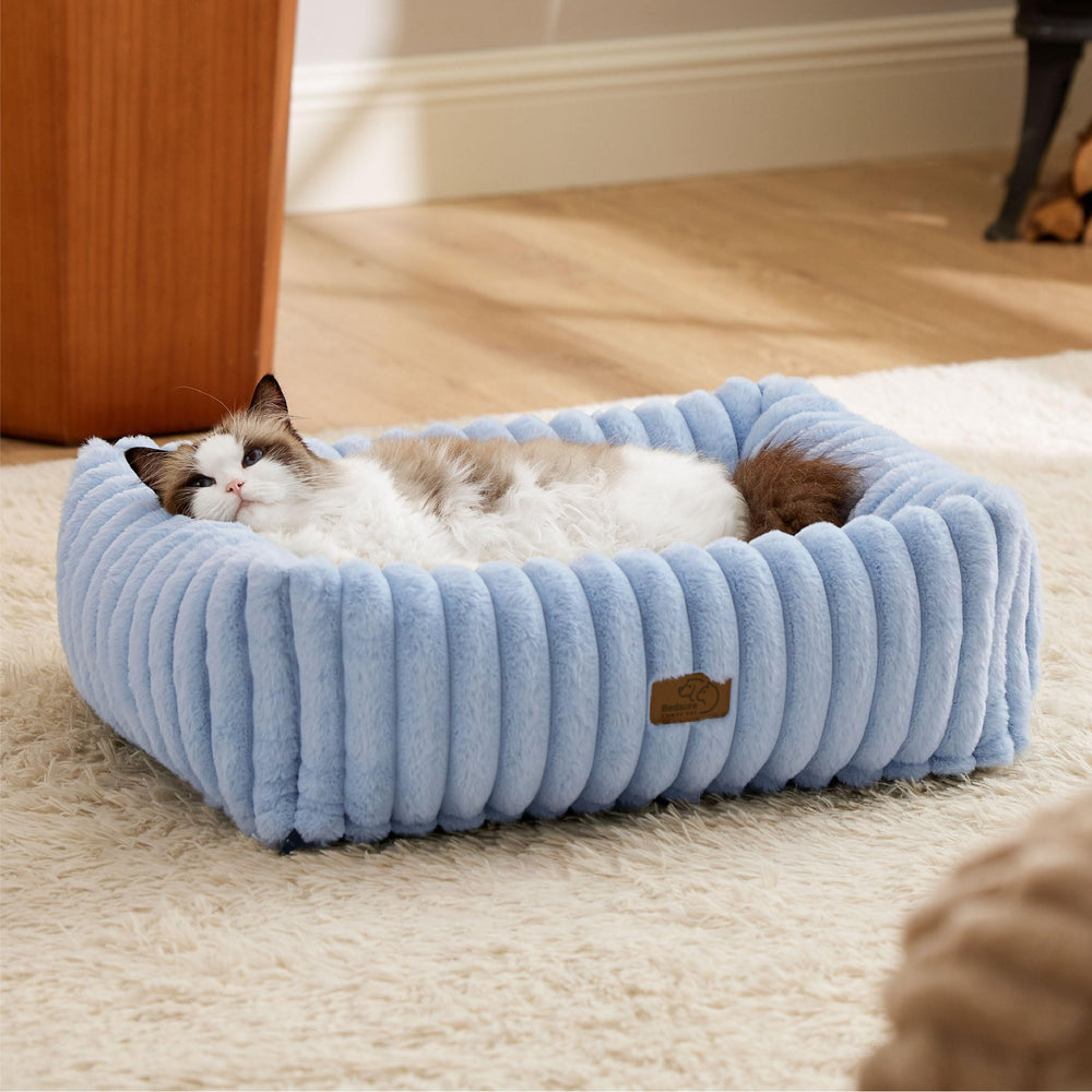 Bedsure washable dog bed medium blue top view shows cozy orthopedic support for pets