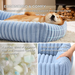 Bedsure Washable Dog Bed medium blue top view emphasizing plush fur warmth