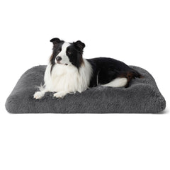 Bedsure washable large dog bed in crate with plush grey fur for cozy lounging