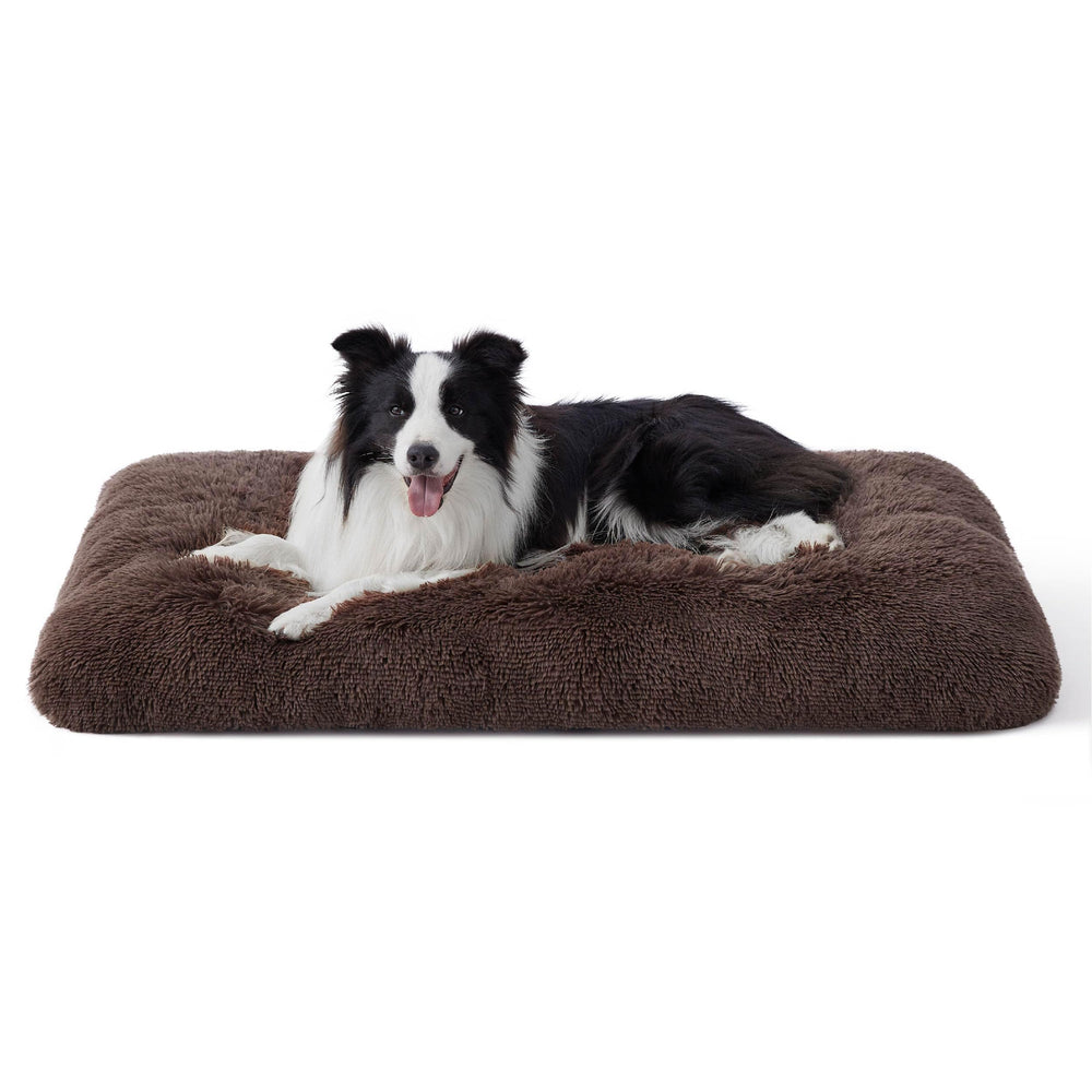Bedsure washable large dog bed crate top view shows plush faux fur for cozy lounging.
