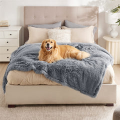 Bedsure waterproof dog blanket 60x80 gray folded for couch protection and travel use.