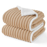 Bedsure waterproof dog blanket front view in Tuscan Beige highlighting spill protection and cozy warmth.