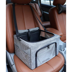 Beelike dog cat car seat with metal frame for secure car travel.